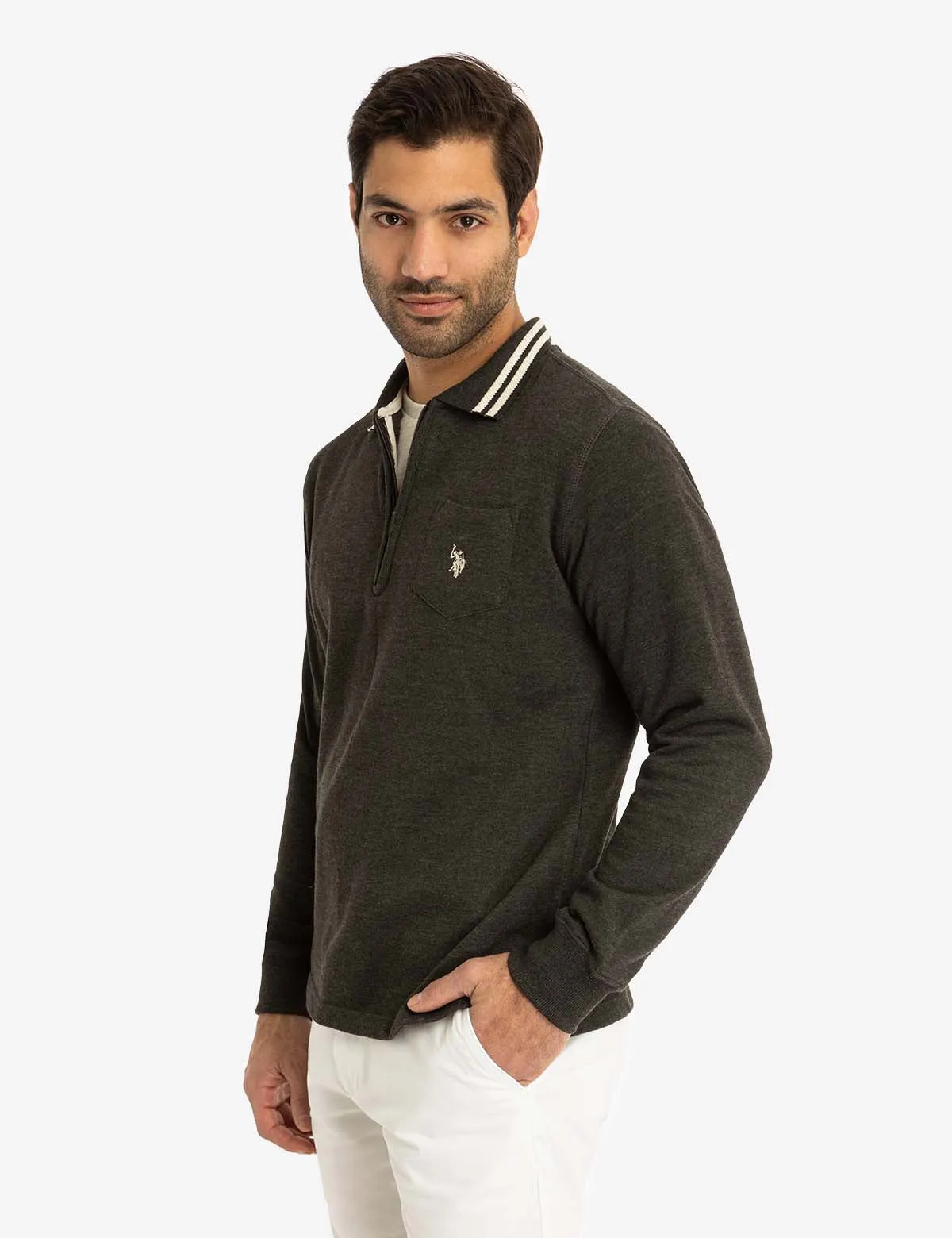 1/4 ZIP CHEST POCKET FRENCH TERRY SWEATSHIRT