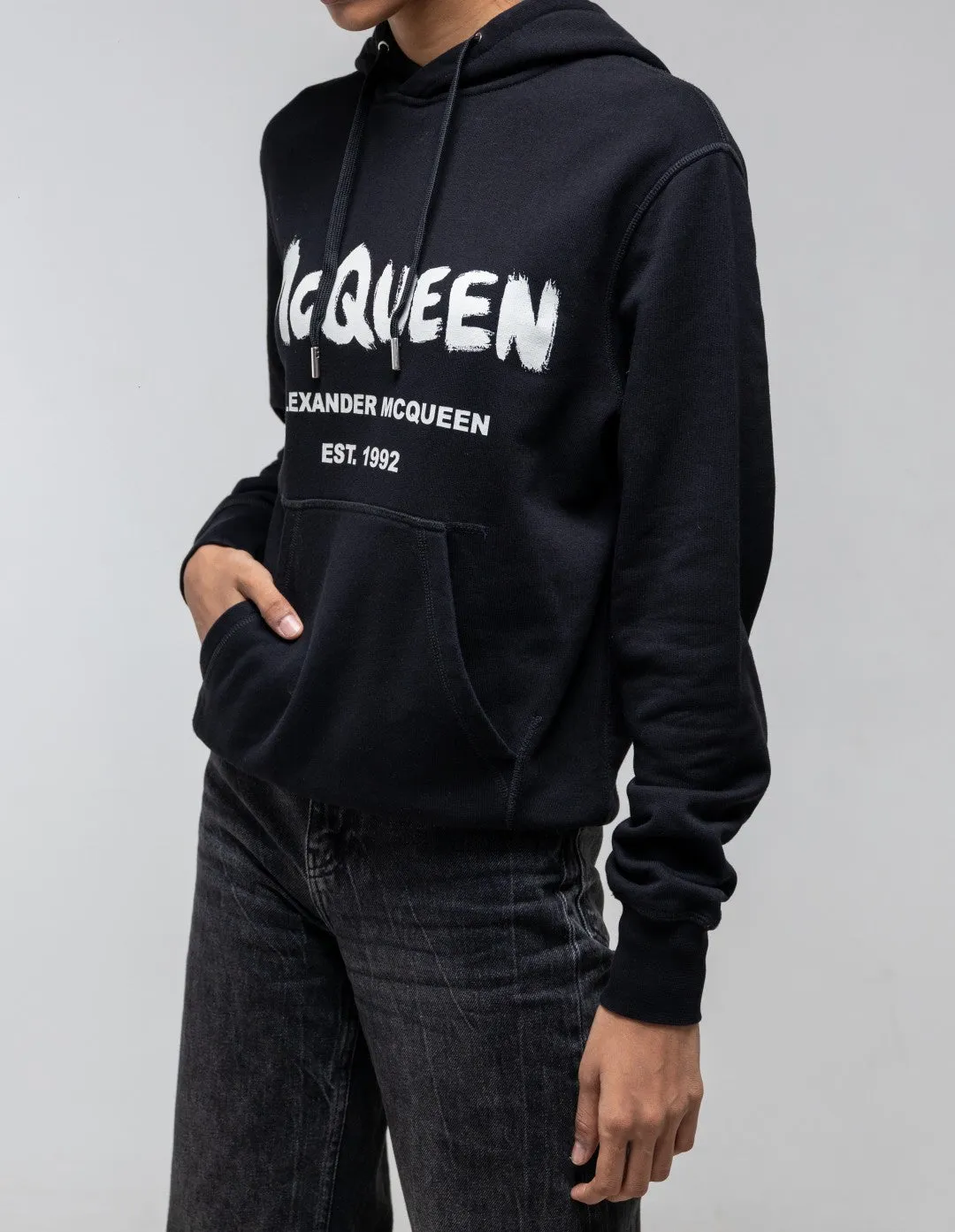 ALEXANDER MCQUEEN GRAFFITI HOODIED SWEATSHIRT BLACK/IVORY