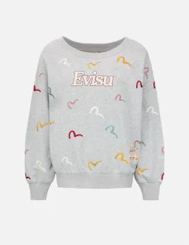 Allover Multi-color Seagull Embroidery Sweatshirt