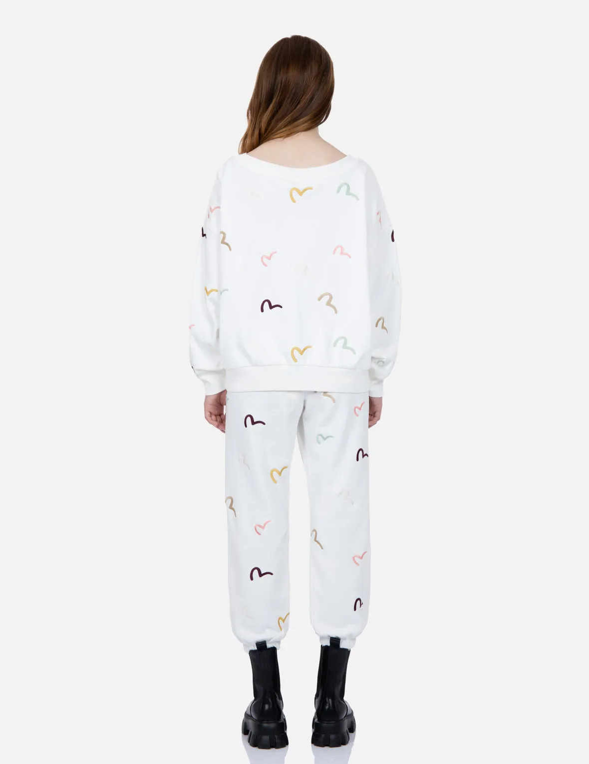 Allover Multi-color Seagull Embroidery Sweatshirt