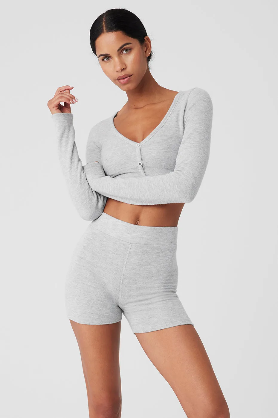 Alolux Cropped Me Time Cardigan - Athletic Heather Grey