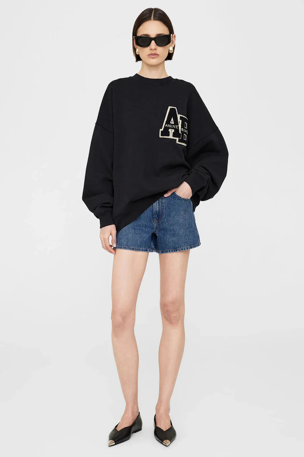 Anine Bing Miles Oversized Sweatshirt Letterman - Black