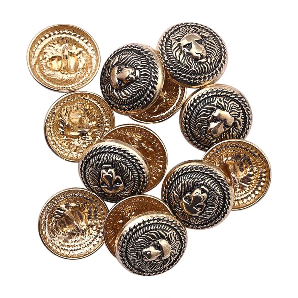 Antique Vintage Lion Face Round Shape Shank Metal Buttons