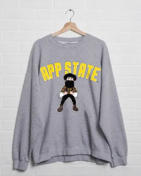 App State Mountaineers Cartoon Mascot Puff Ink Gray Thrifted Sweatshirt