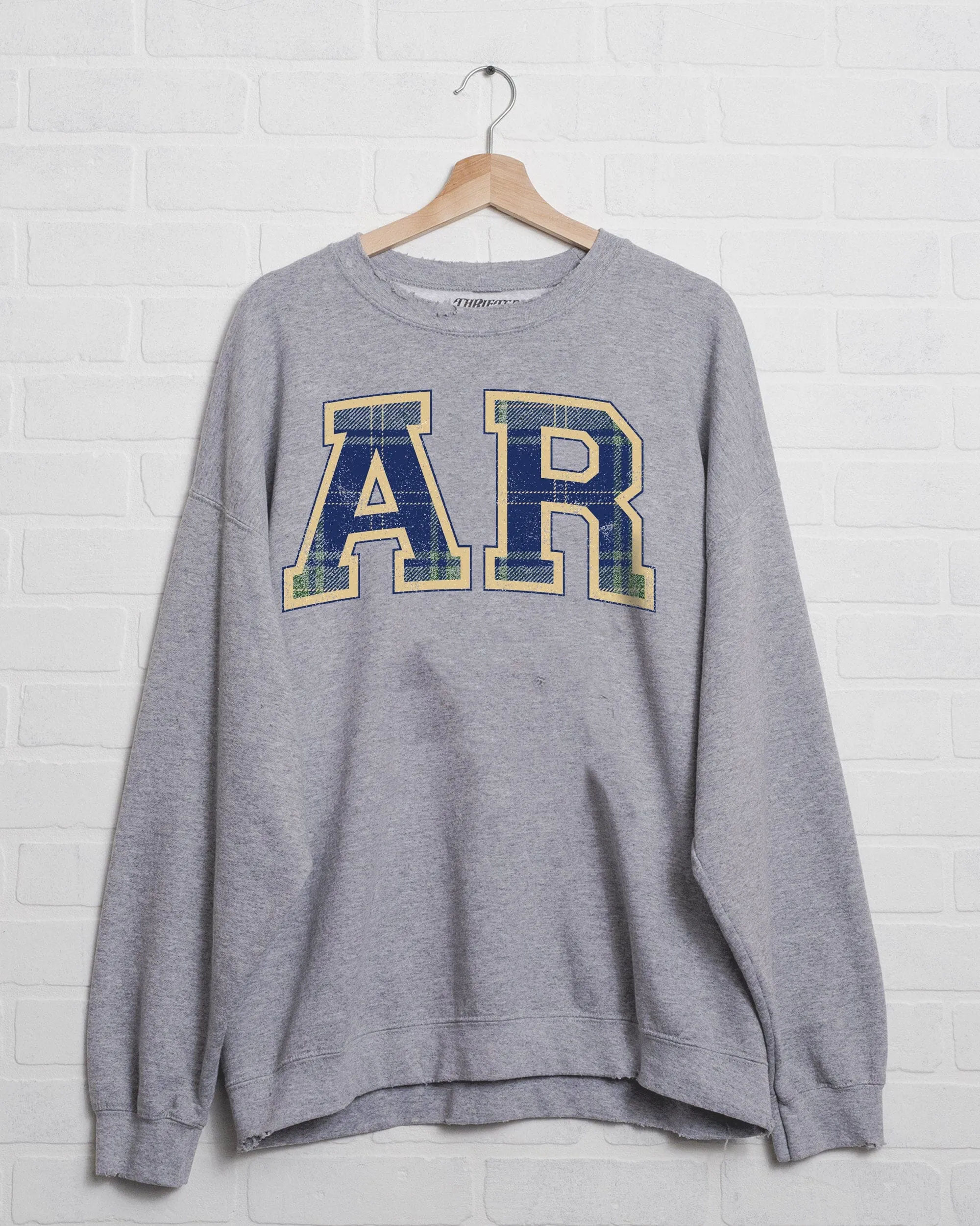 AR Plaid Arch (Gold Outline) Gray Thrifted Sweatshirt