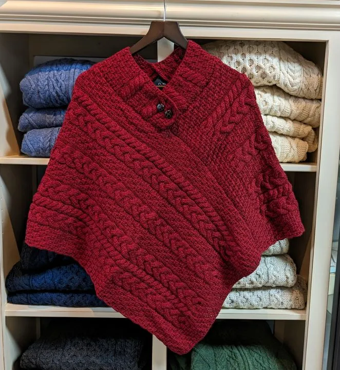 Aran Poncho with Buttons