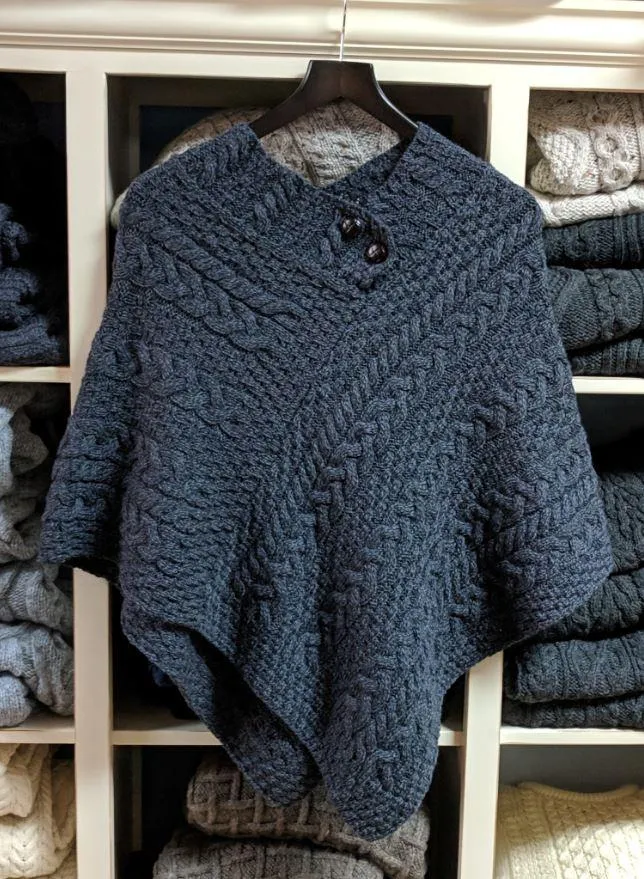 Aran Poncho with Buttons