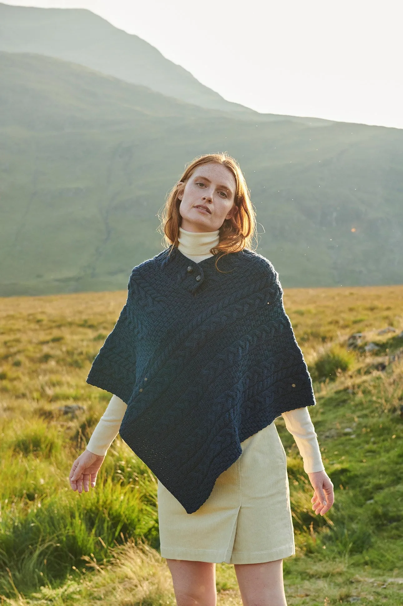 Aran Poncho with Buttons