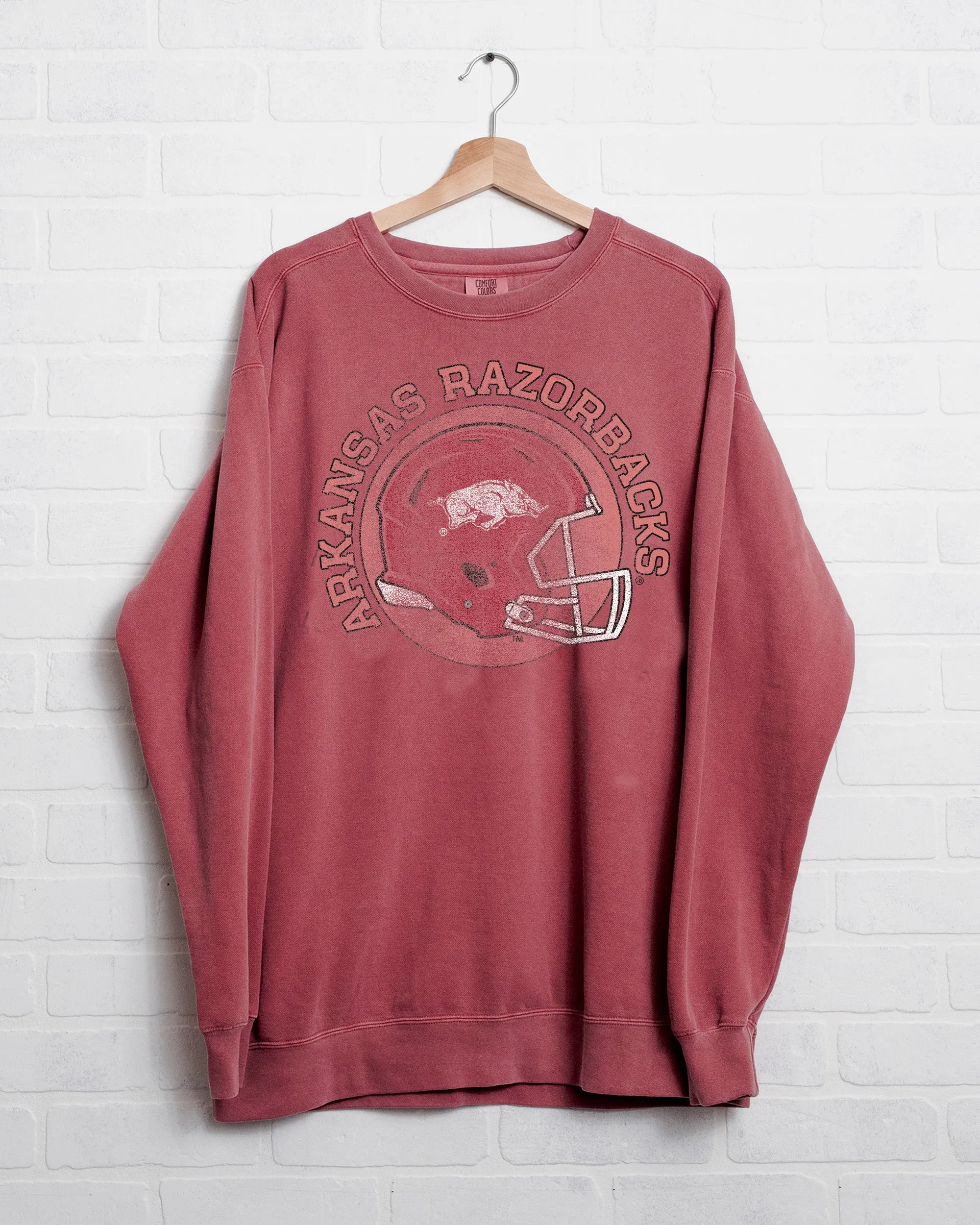 Arkansas Razorbacks Helmet Circle Cardinal Sweatshirt