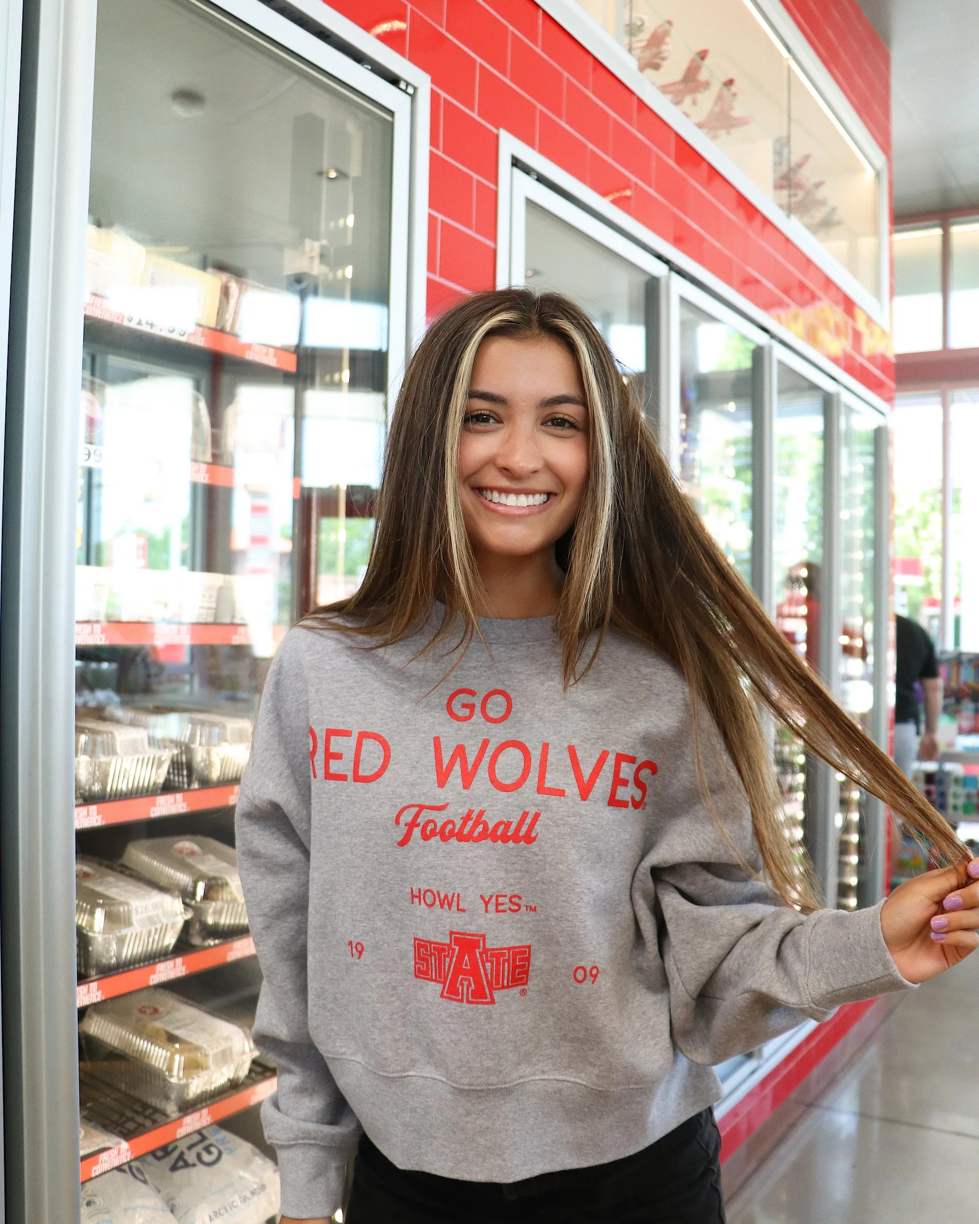 Arkansas State Red Wolves Shot Off Gray Oversized Crew Sweatshirt