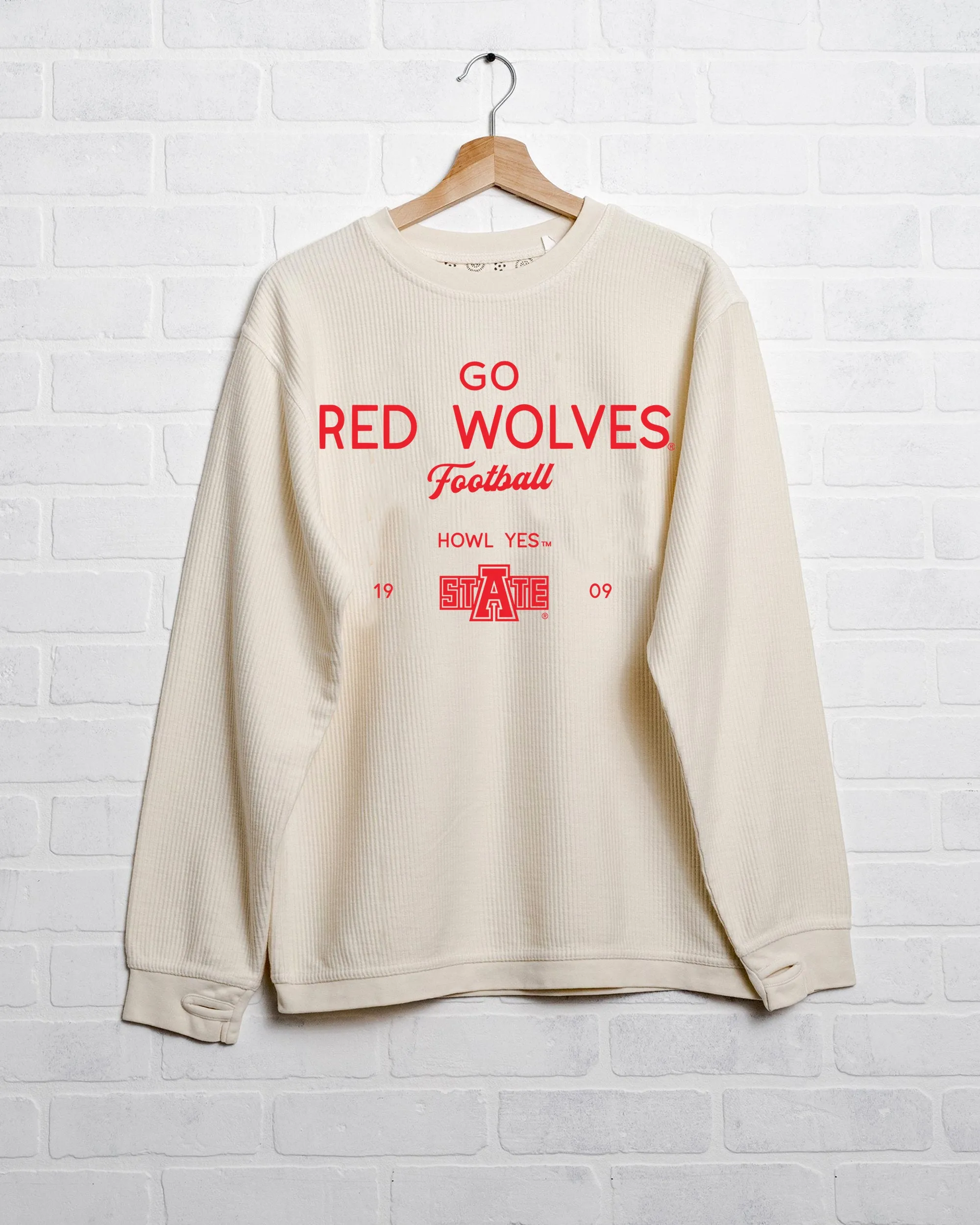 ASU Red Wolves Shot Off Ivory Corded Crew Sweatshirt