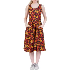 Autumn Leaves Sleeveless Twirl Dress