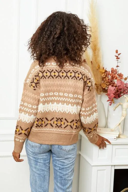 Aztec Print Cardigan in Camel