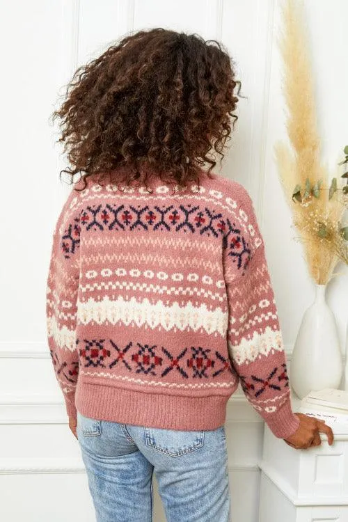 Aztec Print Cardigan in Pink