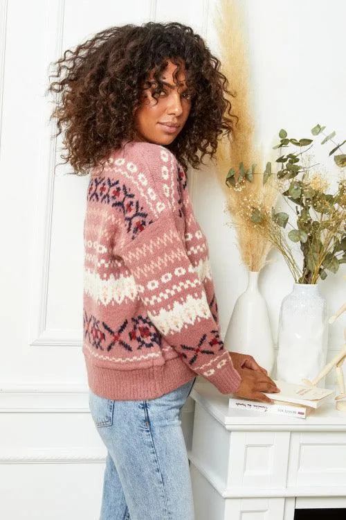 Aztec Print Cardigan in Pink