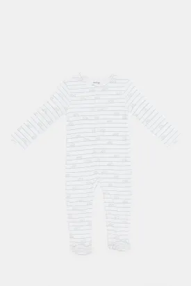 Babies White Striped Sleepsuit