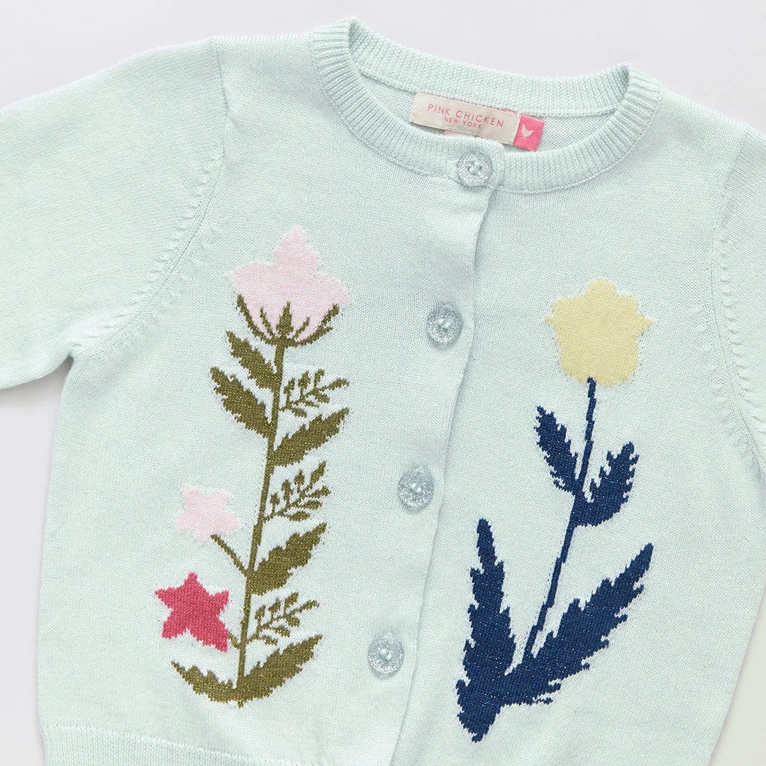 Baby Girls Paper Floral Sweater - Light Aqua