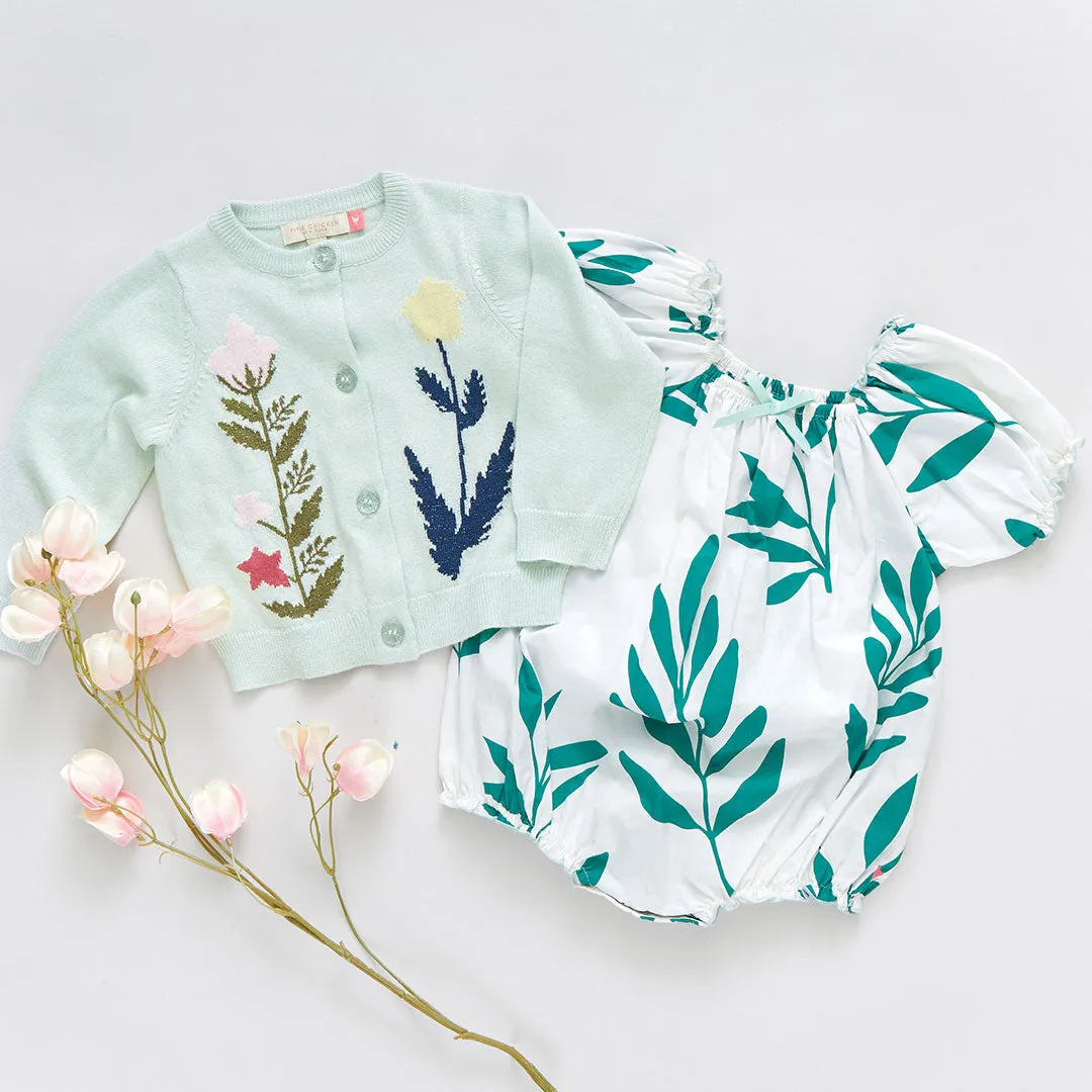 Baby Girls Paper Floral Sweater - Light Aqua