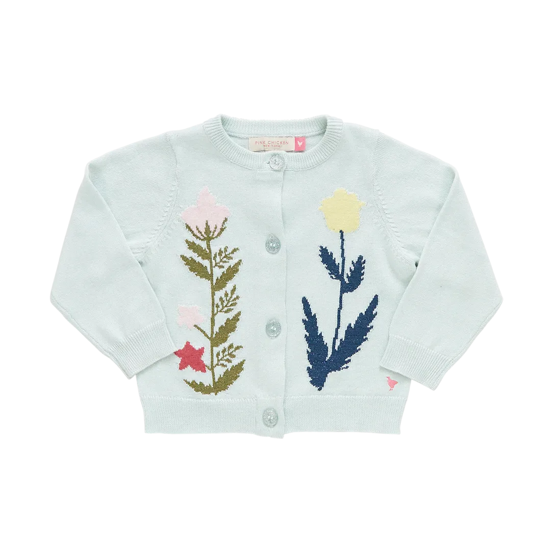 Baby Girls Paper Floral Sweater - Light Aqua