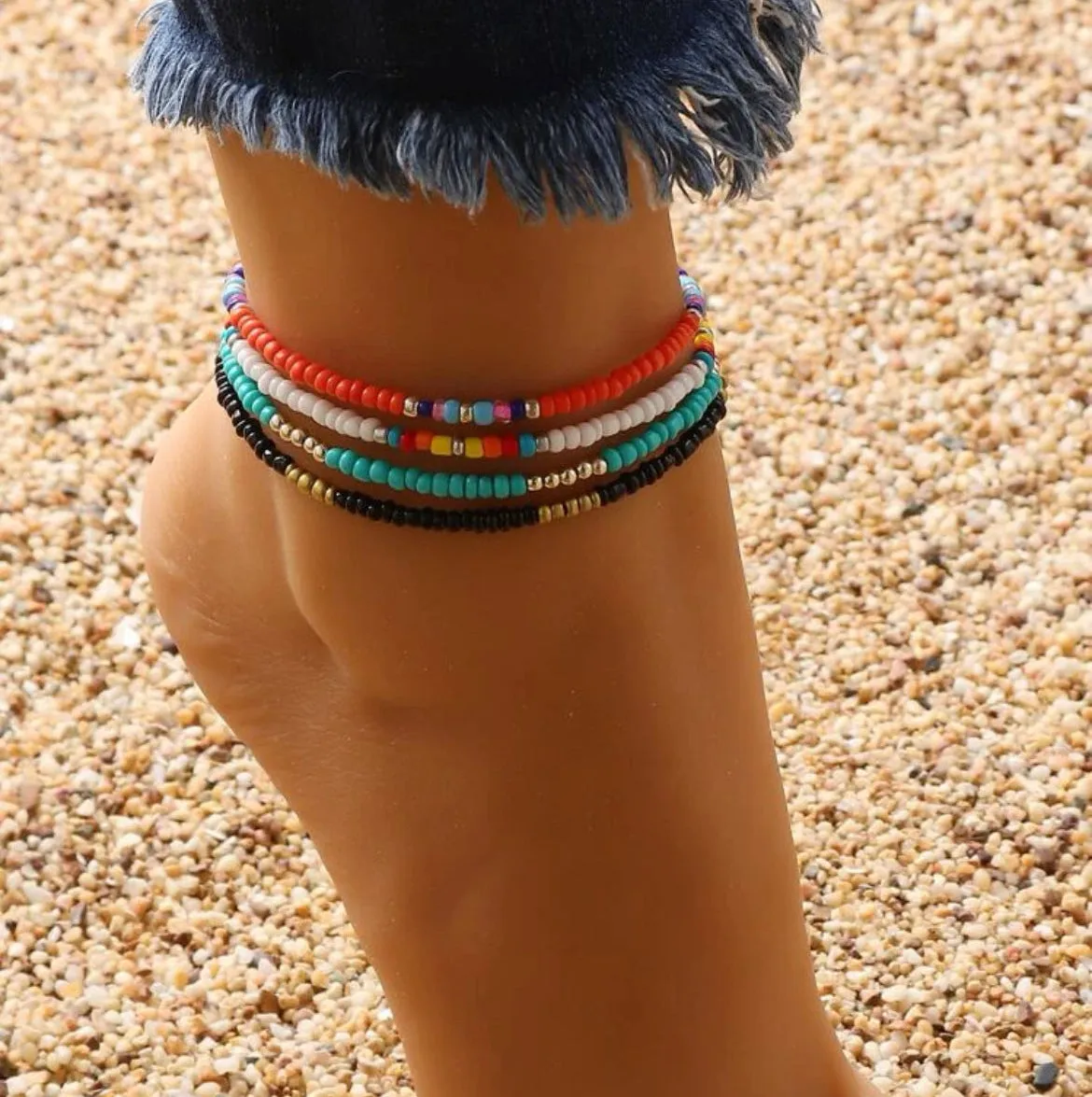 Beautiful 4 Piece Color Block Anklet