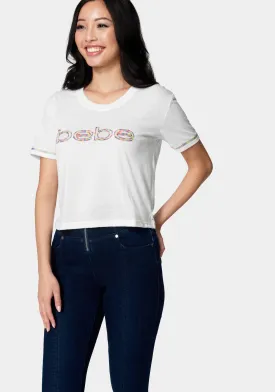 Bebe Logo Rainbow Coverstitch Tee