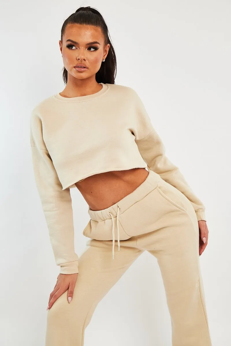 Beige Round Neck Cropped Sweatshirt - Lenny