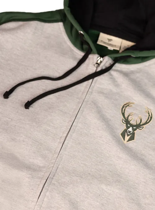 Big & Tall Contrast Stitch Milwaukee Bucks Fill Zip Hooded Sweatshirt