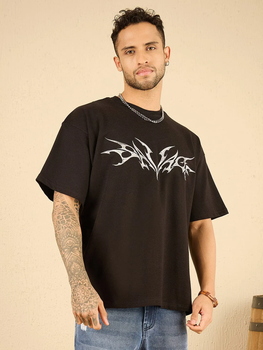 Black Savage Embroidery Oversized Tshirt