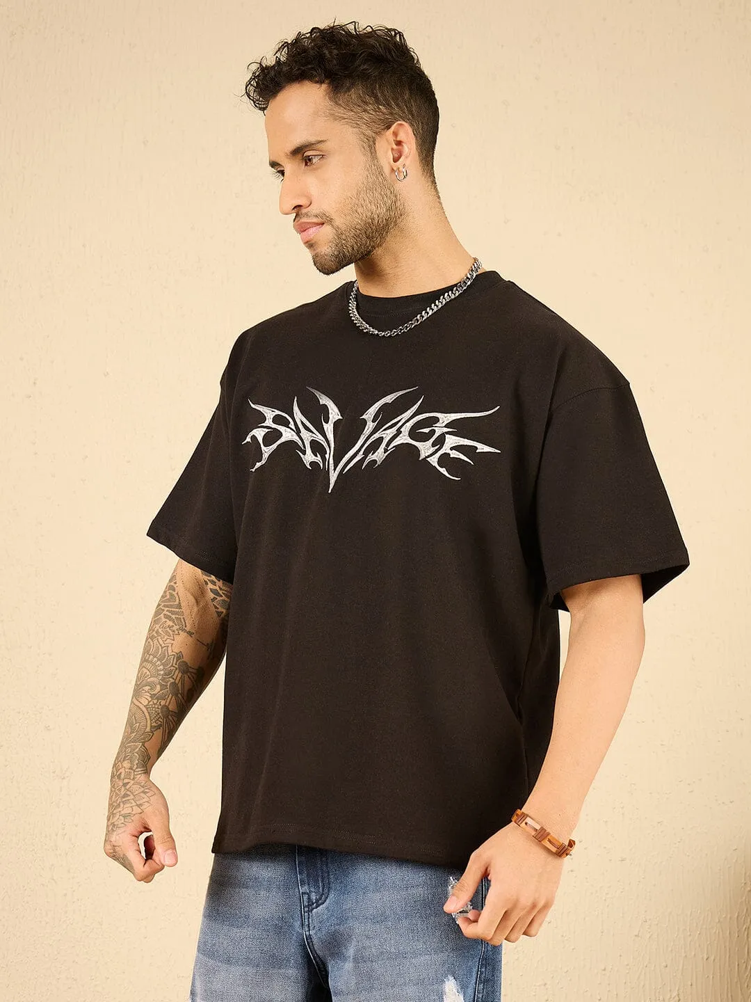 Black Savage Embroidery Oversized Tshirt