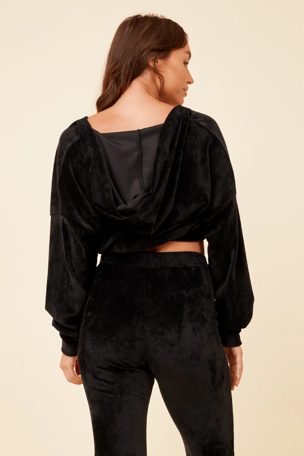 Black Velour Surplice Hoodie