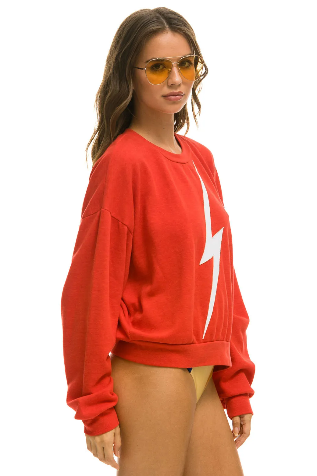 BOLT STITCH RELAXED CREW SWEATSHIRT - RED // WHITE