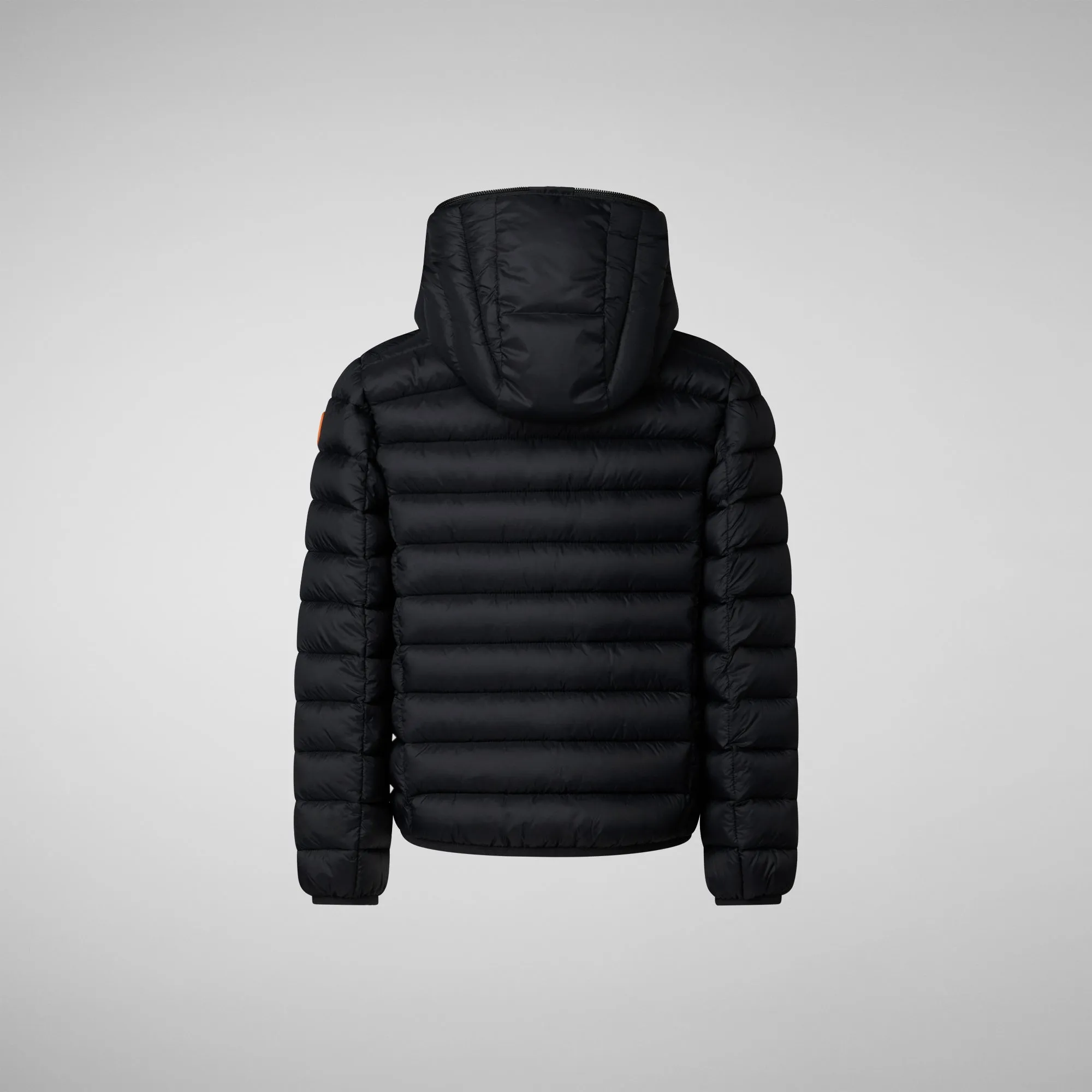 Boys' animal free puffer jacket Dony in black and ginger lining