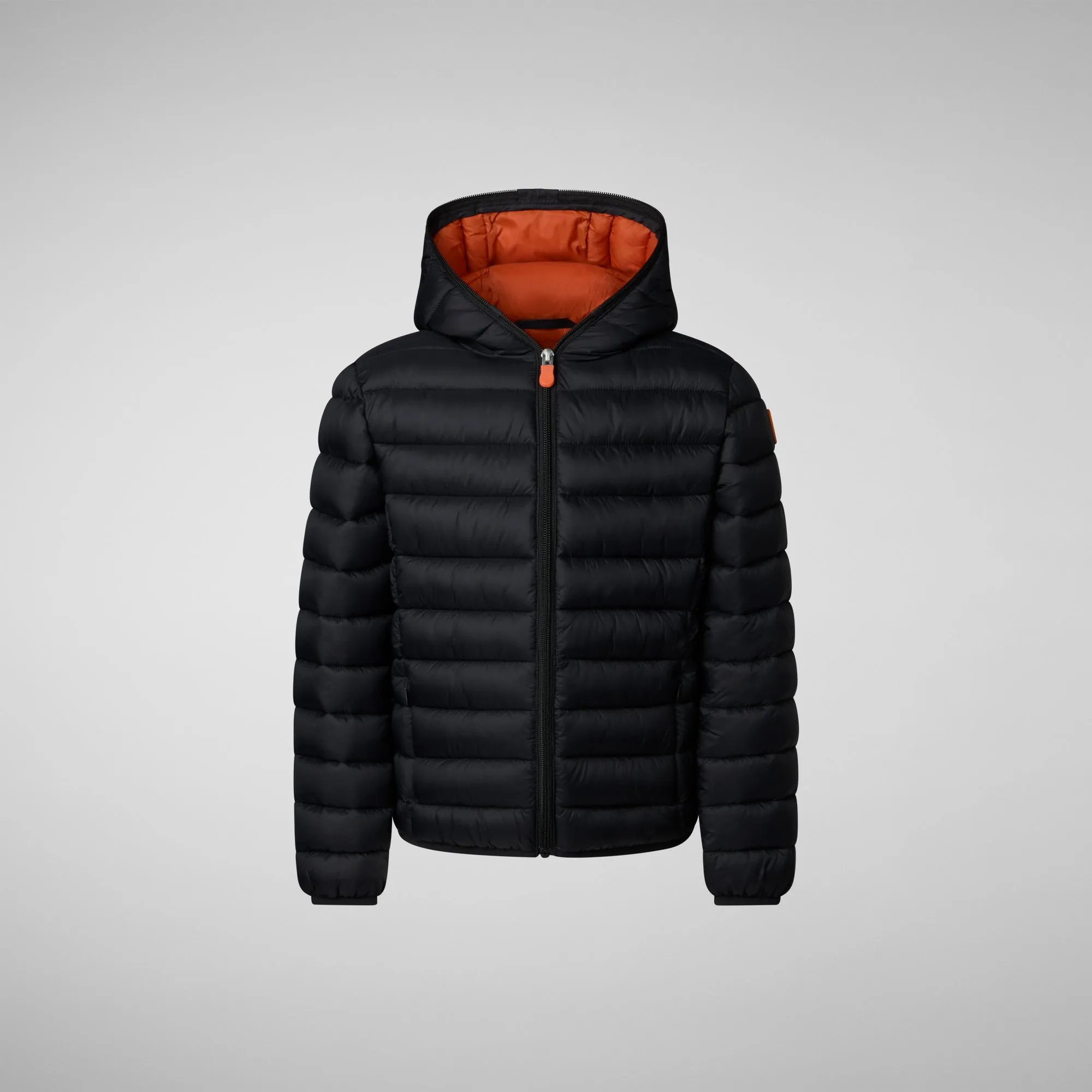 Boys' animal free puffer jacket Dony in black and ginger lining