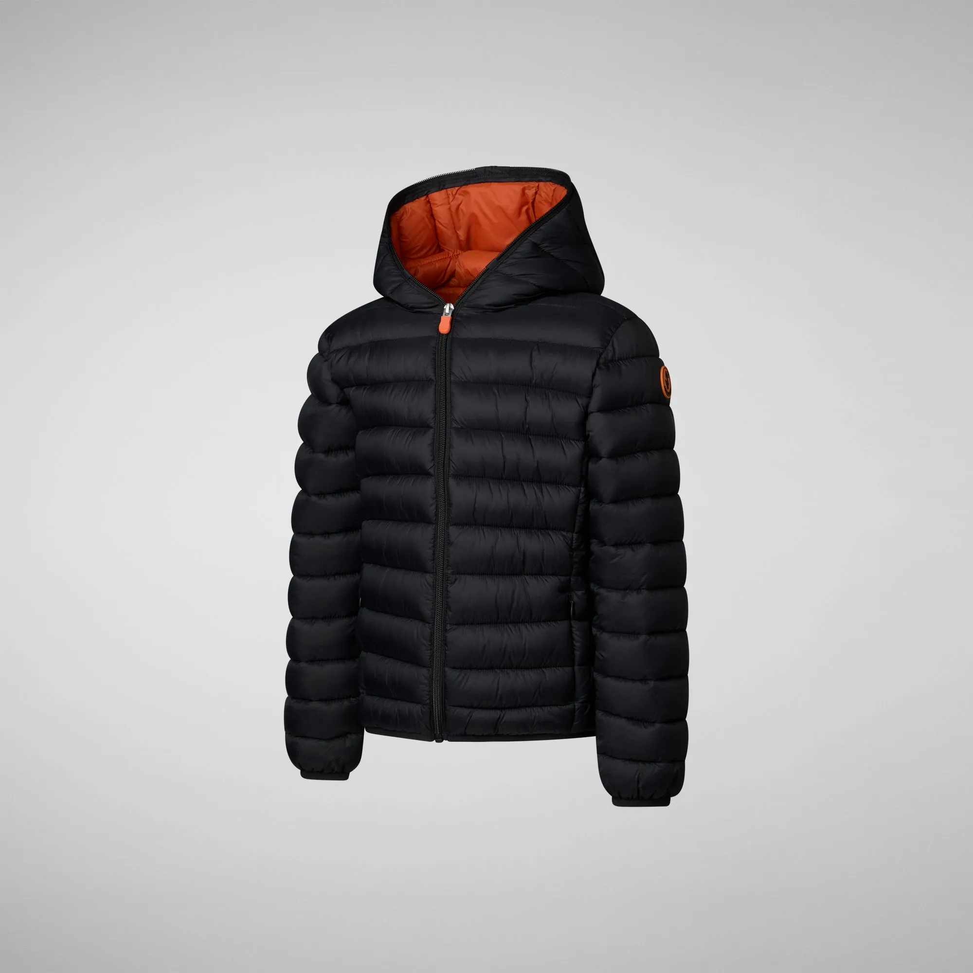 Boys' animal free puffer jacket Dony in black and ginger lining