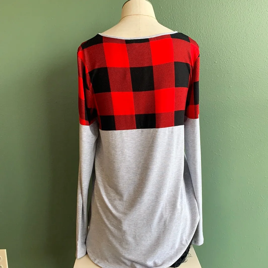 Buffalo Plaid Color Block Top