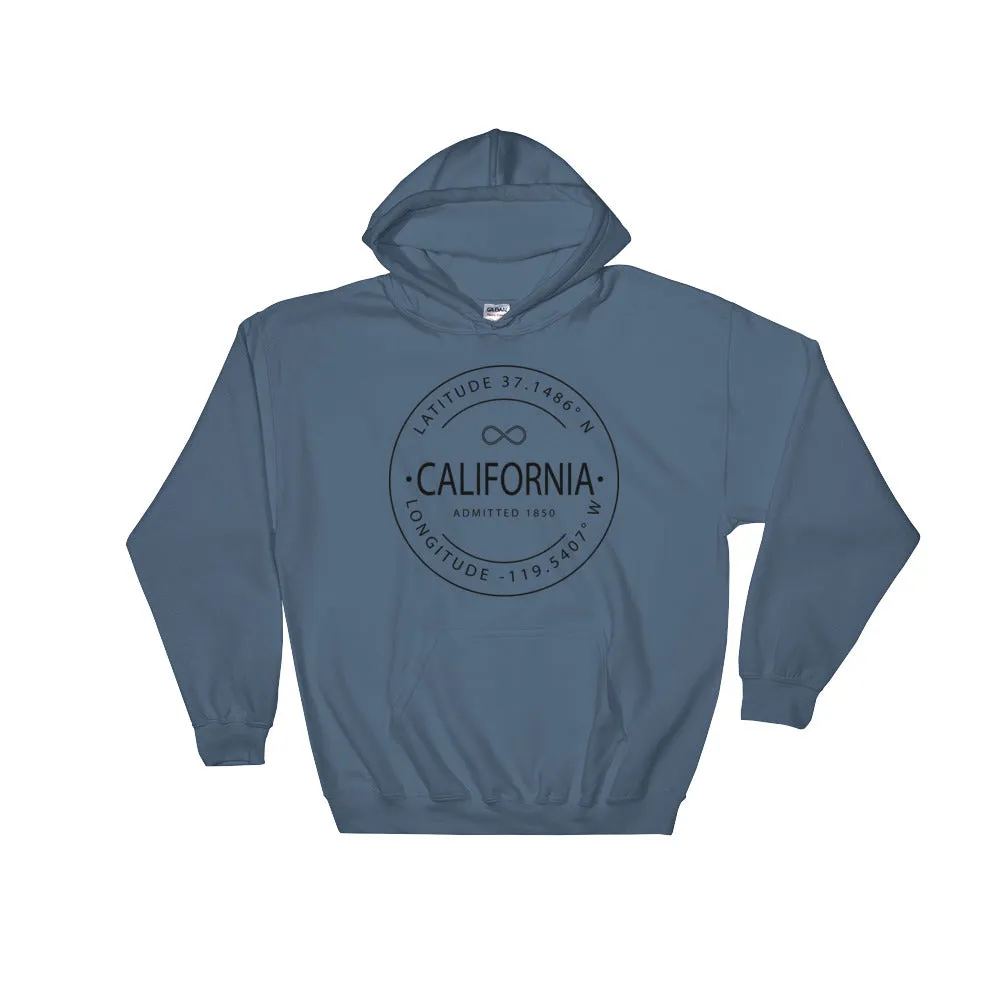 California - Hooded Sweatshirt - Latitude & Longitude