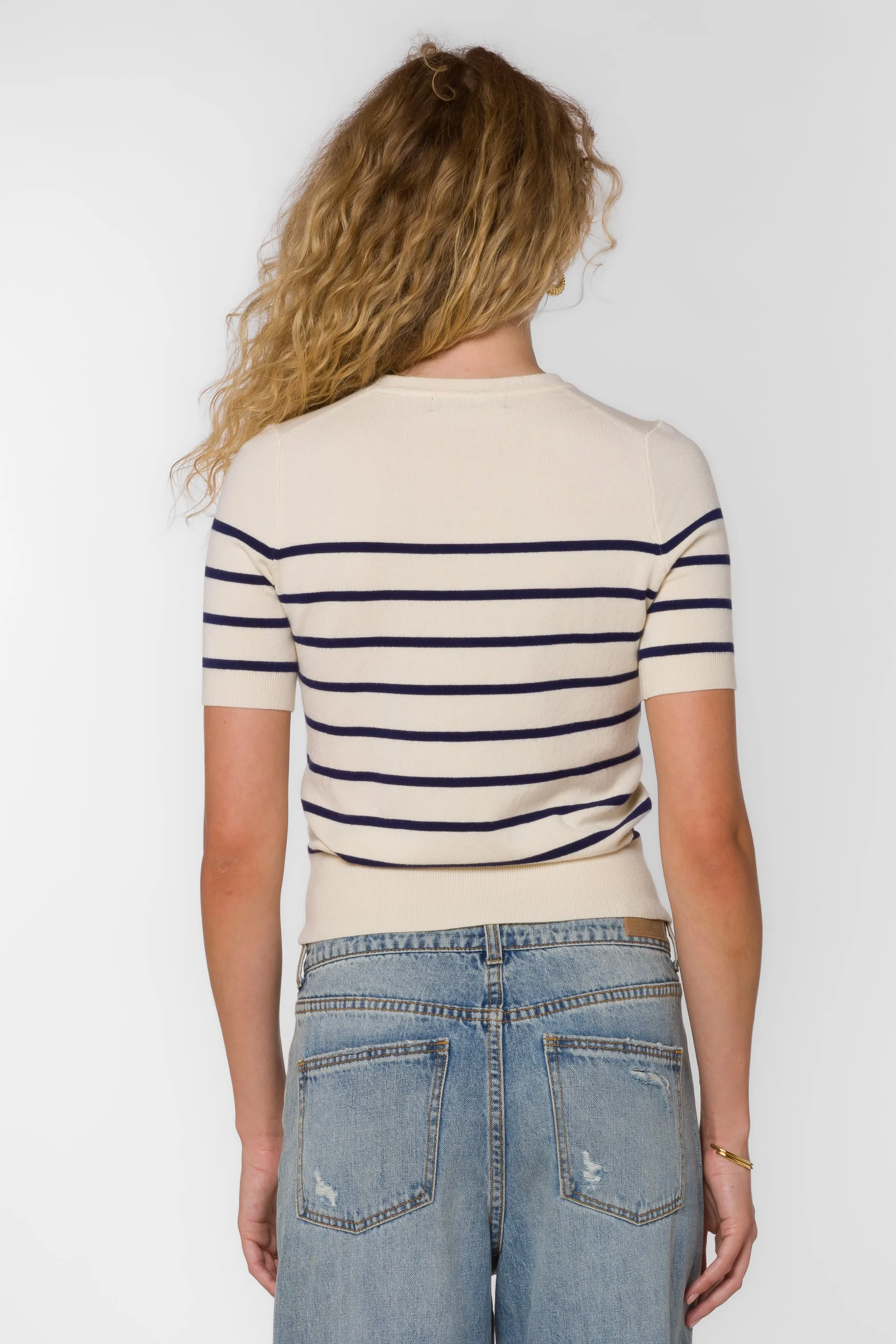 Cameron Ivory Blue Stripe Top