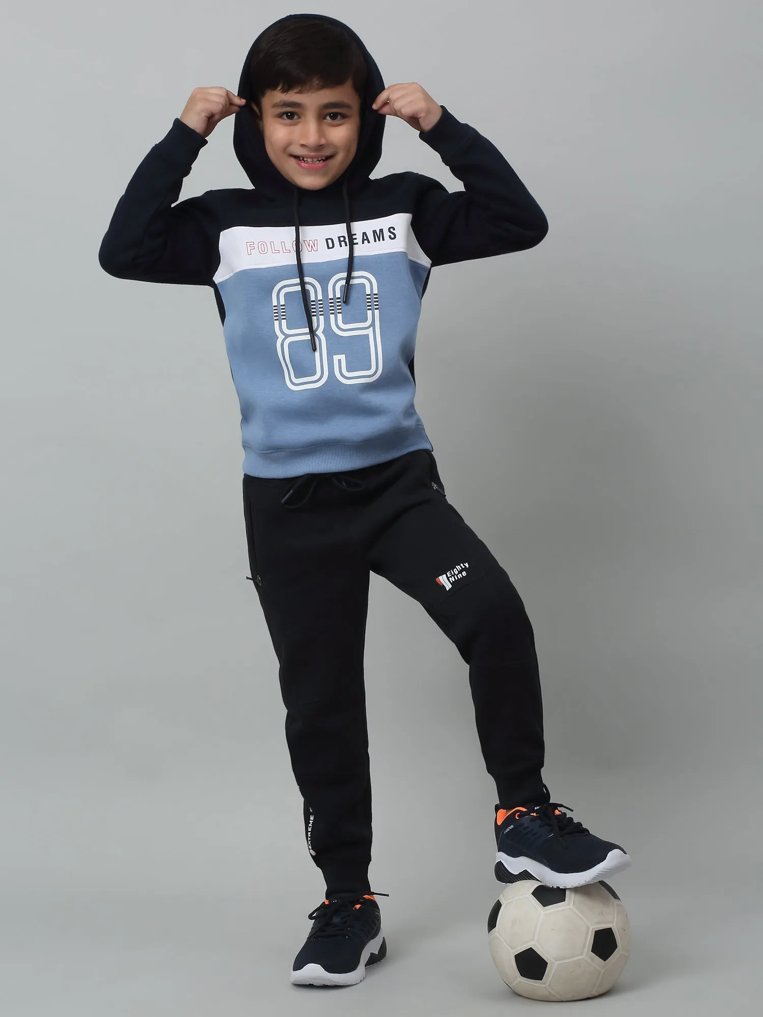 Cantabil Boys Sky Blue Colour Block Hooded Neck Sweatshirt For Winter