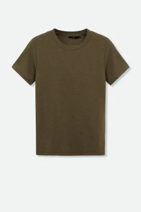 CAP SLEEVE CREW IN HEATHERED PIMA COTTON IN OLIVE