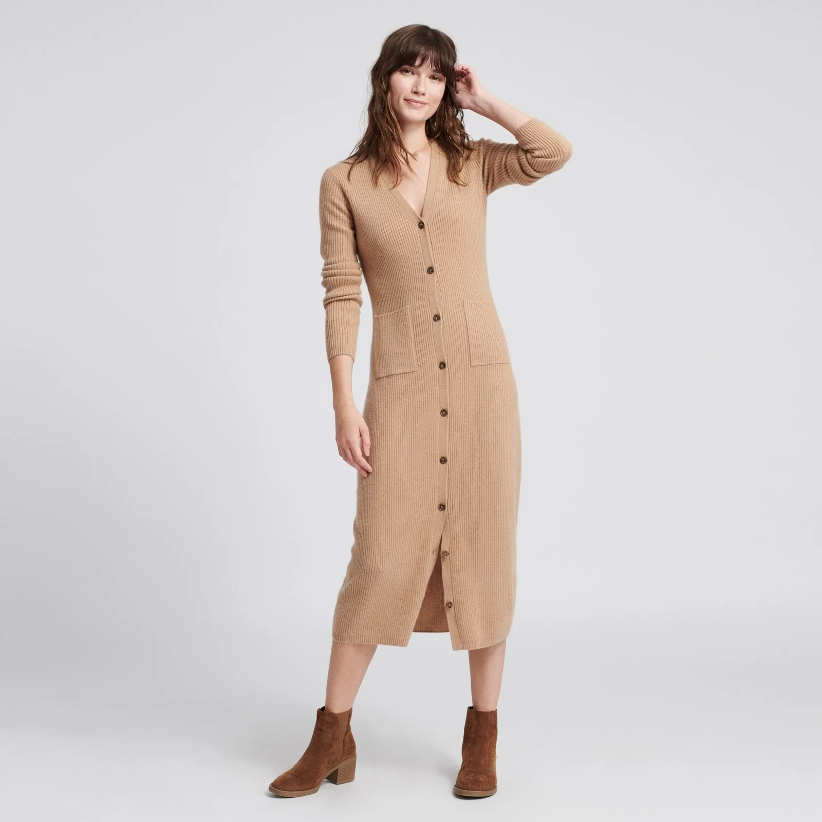 Cashmere Ribbed Cardigan Dress