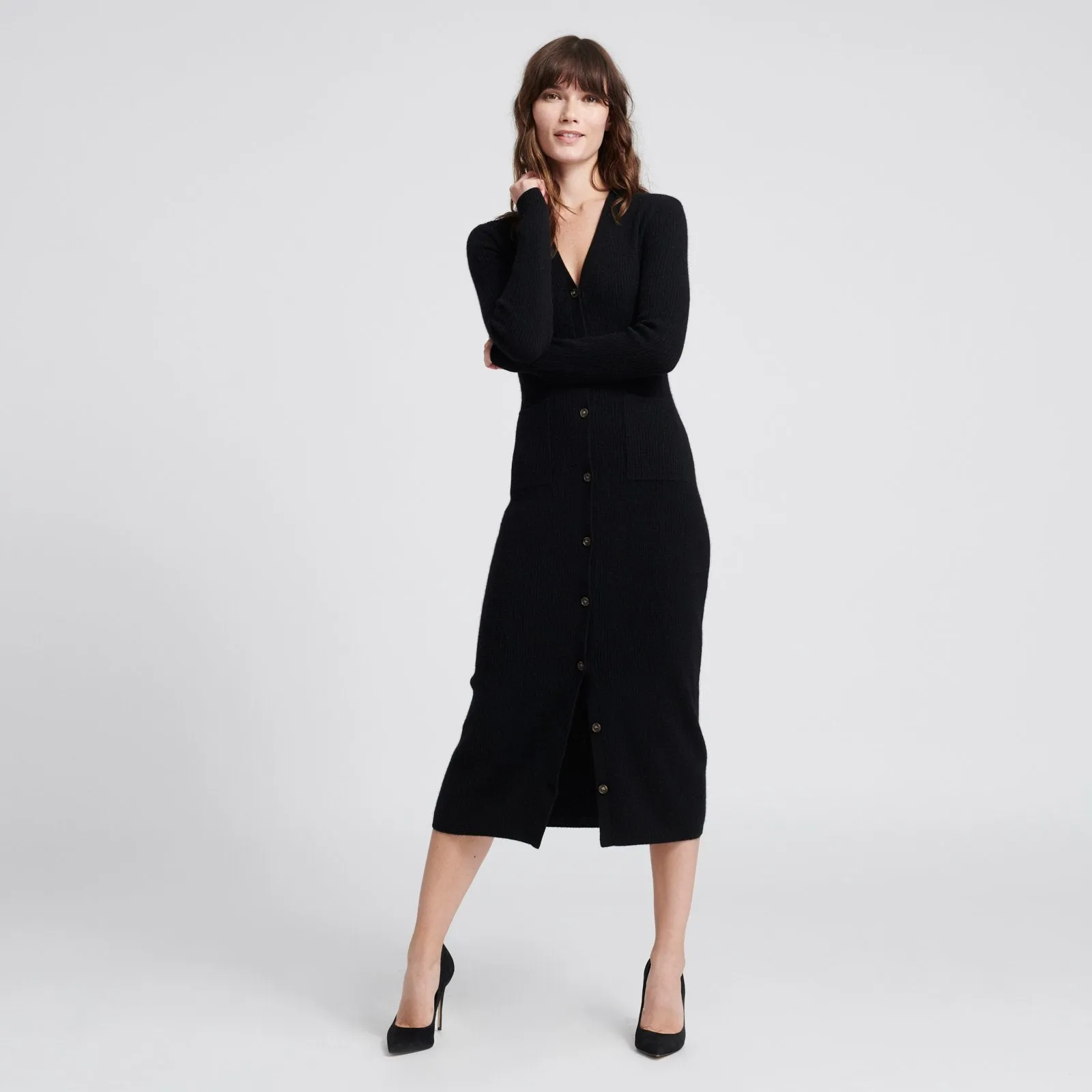 Cashmere Ribbed Cardigan Dress