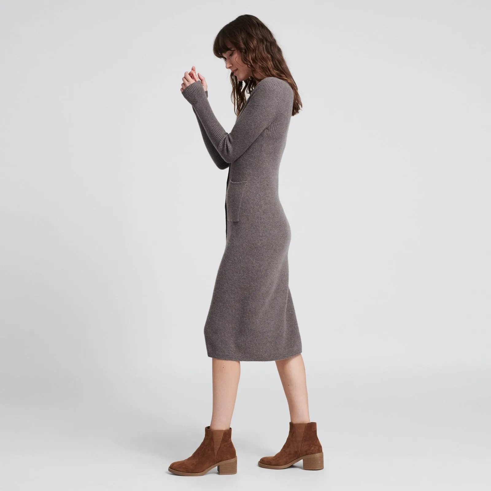 Cashmere Ribbed Cardigan Dress