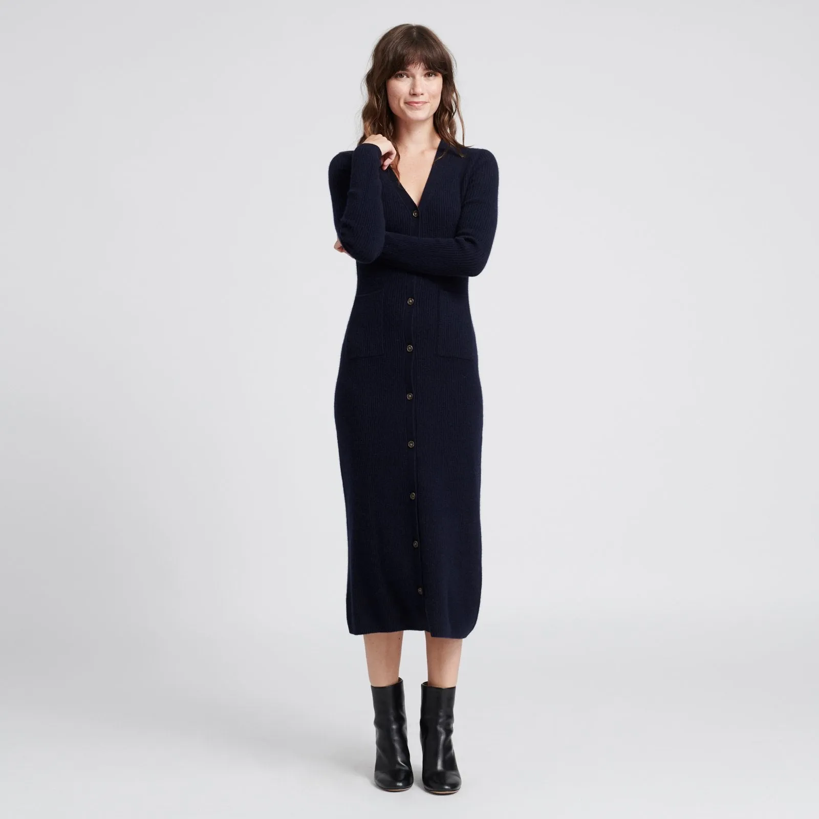 Cashmere Ribbed Cardigan Dress