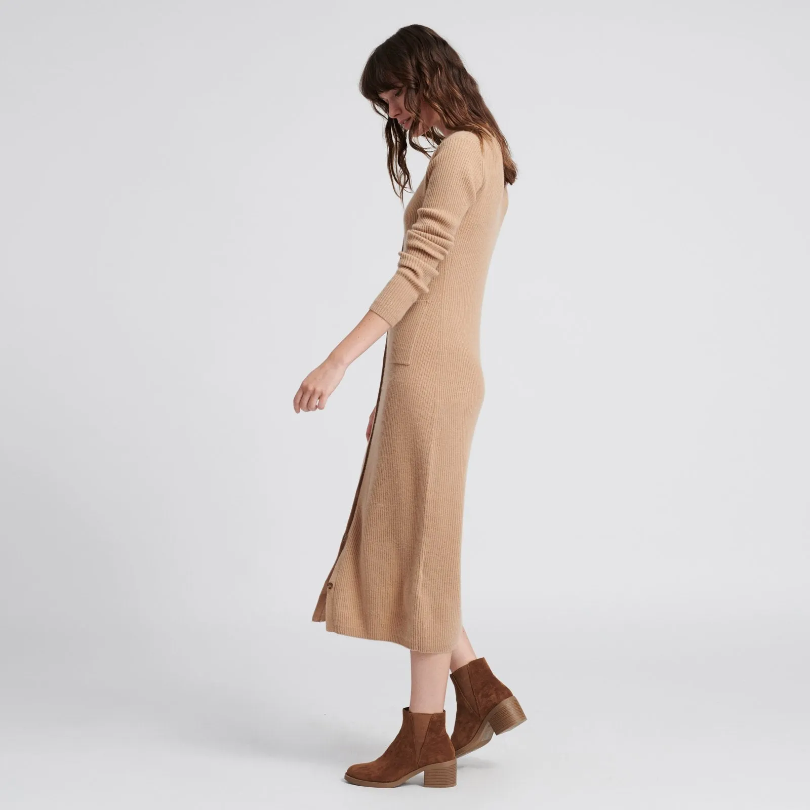 Cashmere Ribbed Cardigan Dress