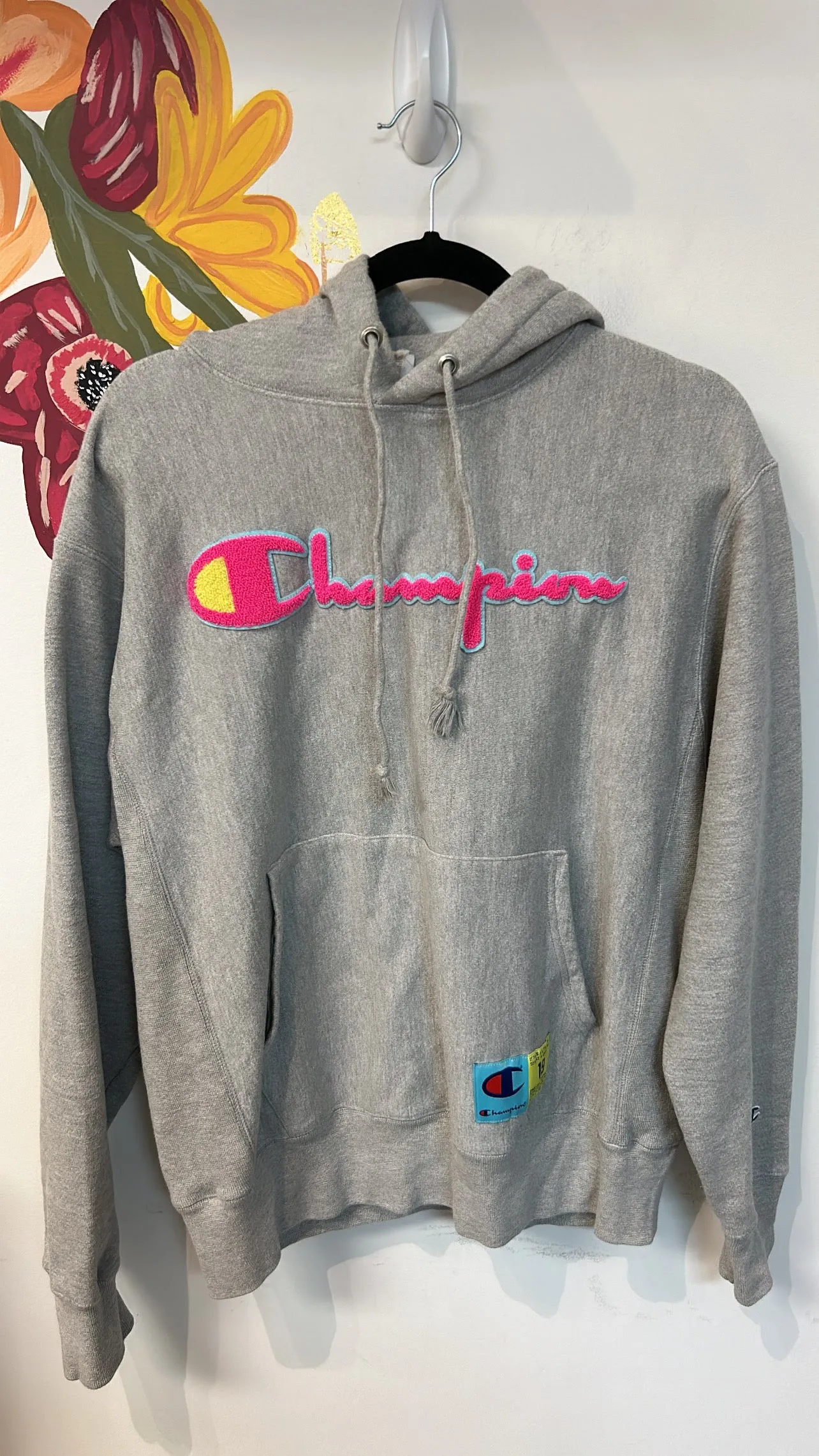 Champion Gray Hooded Sweatshirt, M