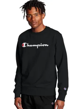 Champion Men's Powerblend Fleece Crew Script Logo Black GF88H Y06794 BKC