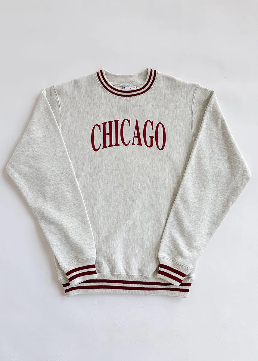 Chicago Champion Striped Rib Crewneck - Cardinal