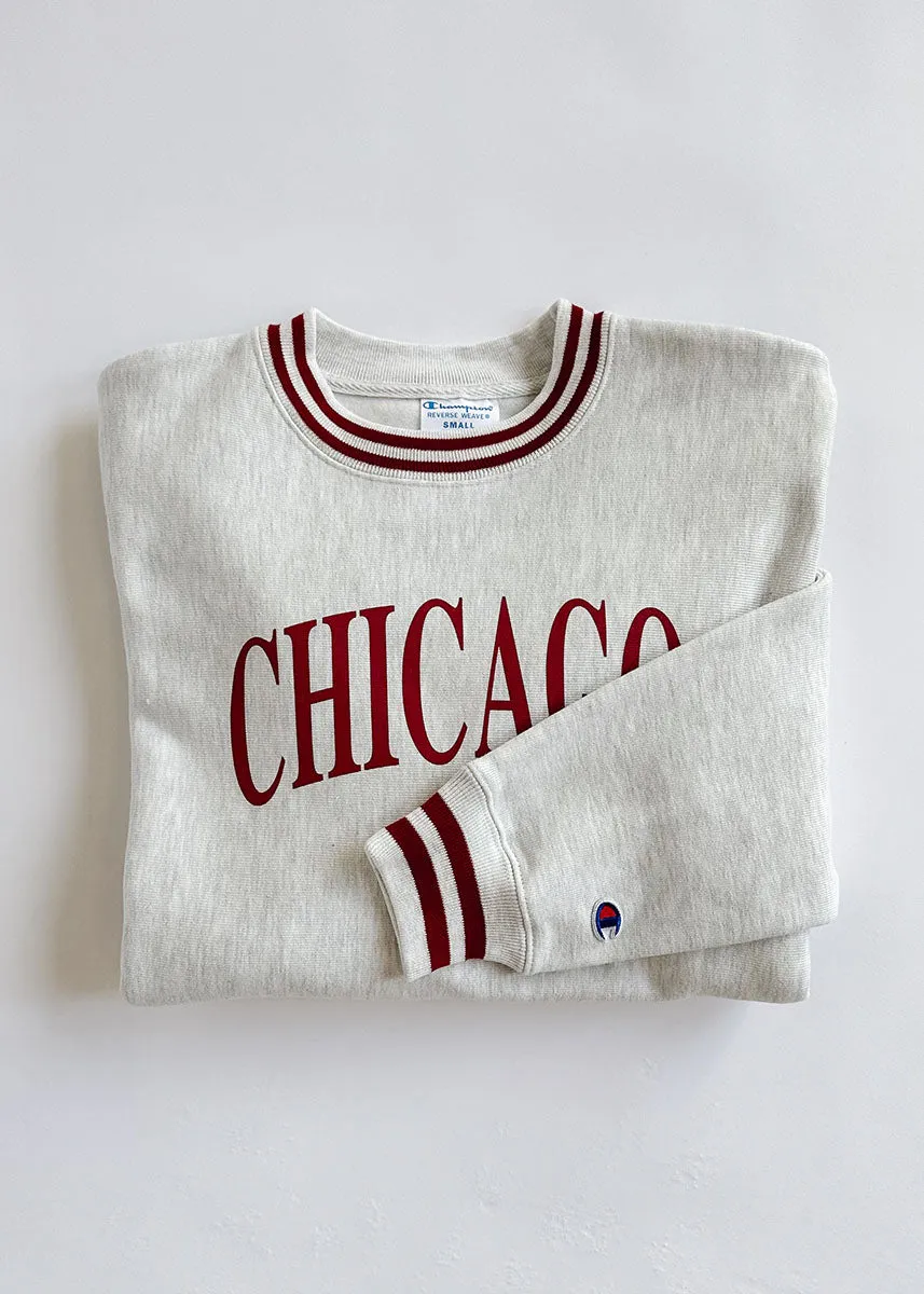 Chicago Champion Striped Rib Crewneck - Cardinal