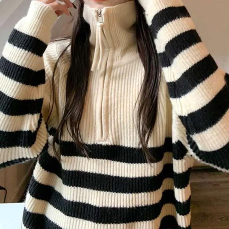 Color Block Stripe Zip Up Pullover