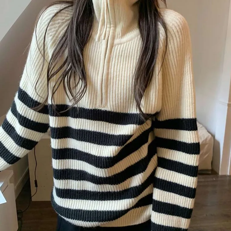 Color Block Stripe Zip Up Pullover